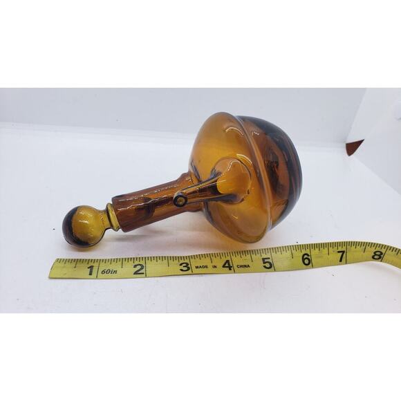 Vintage Amber Glass Cruet Decanter With Stopper Hand Blown 8" Tall Mid Century - Picture 11 of 11